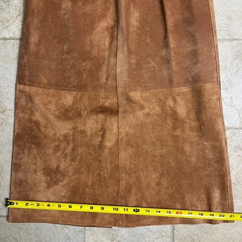 Vintage Camel Brown Suede Chic Maxi Skirt Elastic Waist Boho Casual Hippie S / M